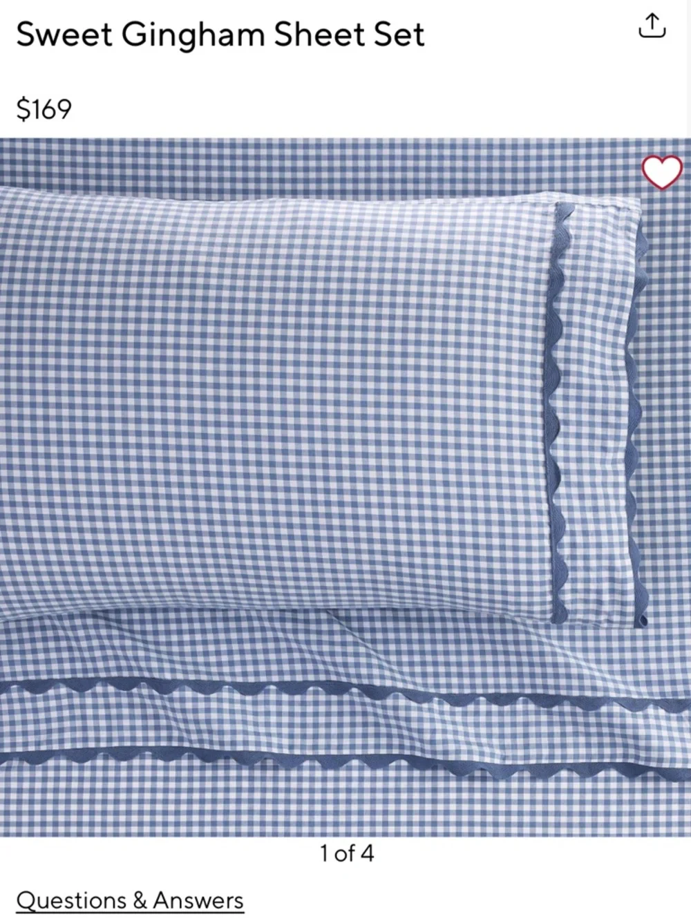 Sweet gingham sheet set Pottery Barn Teen Blue with Scallop Trim - Picture 1 of 2